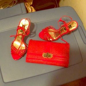 Strappy sandals/matching hot pink evening bad